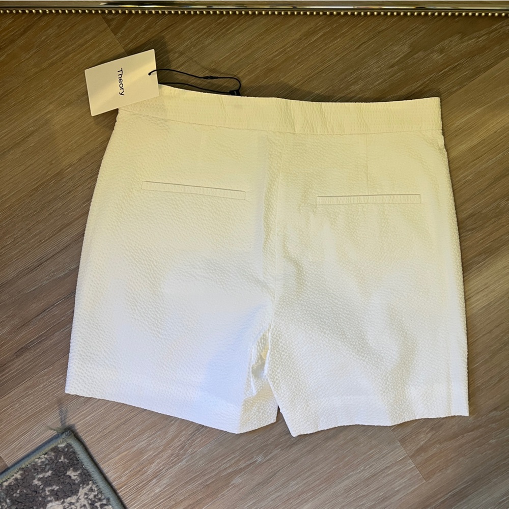 Theory Waist Tab White Seersucker Shorts size 0 xs - Picture 8 of 12